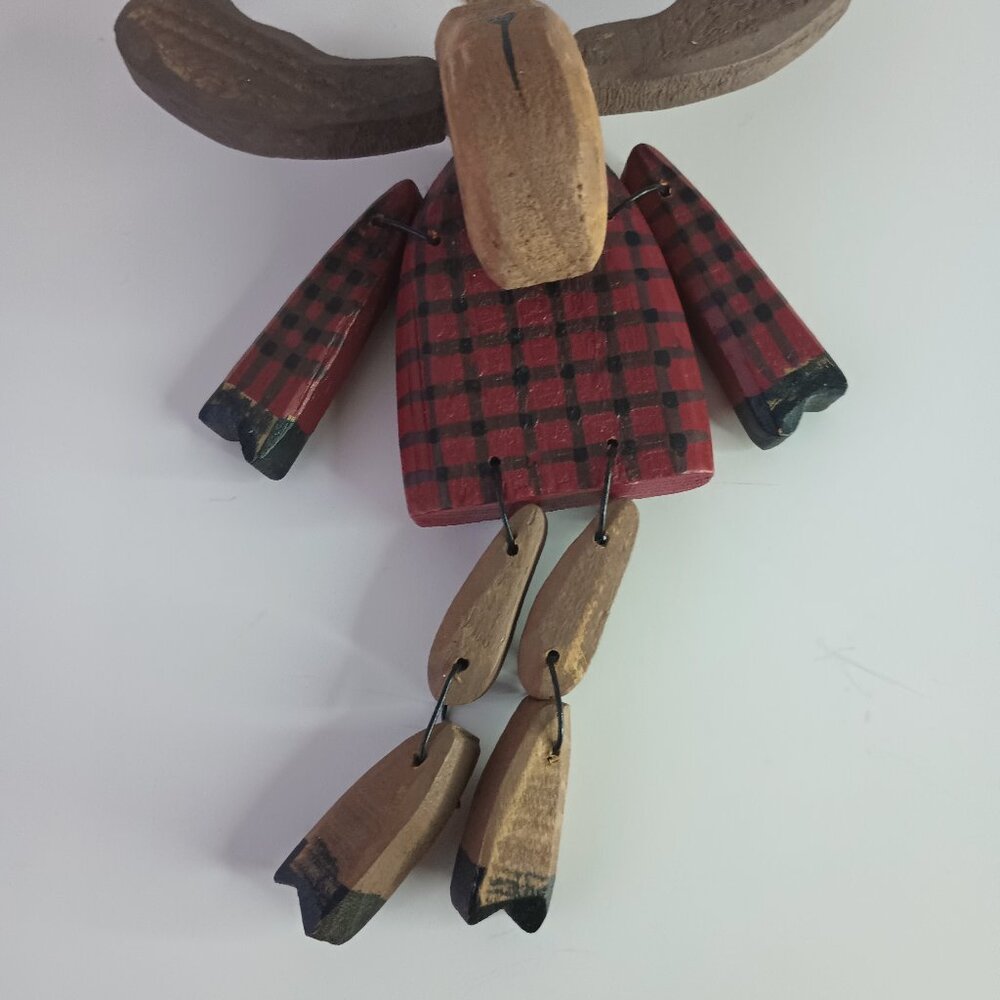 Wooden & Wire Moose Moveable Christmas Ornament 6.5"